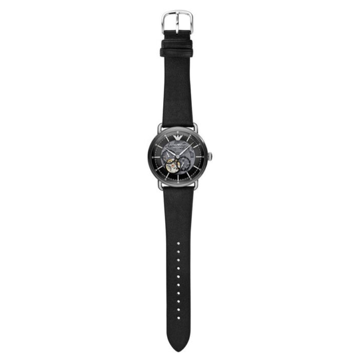 Emporio Armani Meccanico Skeleton Black Dial Black Leather Strap Watch For Men - AR60026 - Image 7